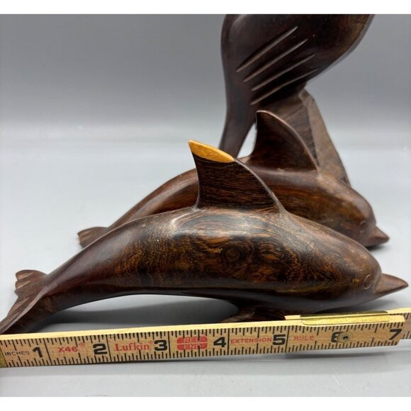 Vtg 3 Pc Ironwood Hand Carved Wood Pelican Crane Dolphins‎ Figurines Nautical - Picture 10 of 10